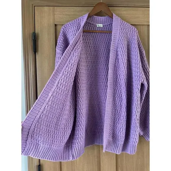 Zyia Active Lilac Petra Chunky Knit Cardigan Puff Sleeves Women’s size Small - Picture 6 of 15